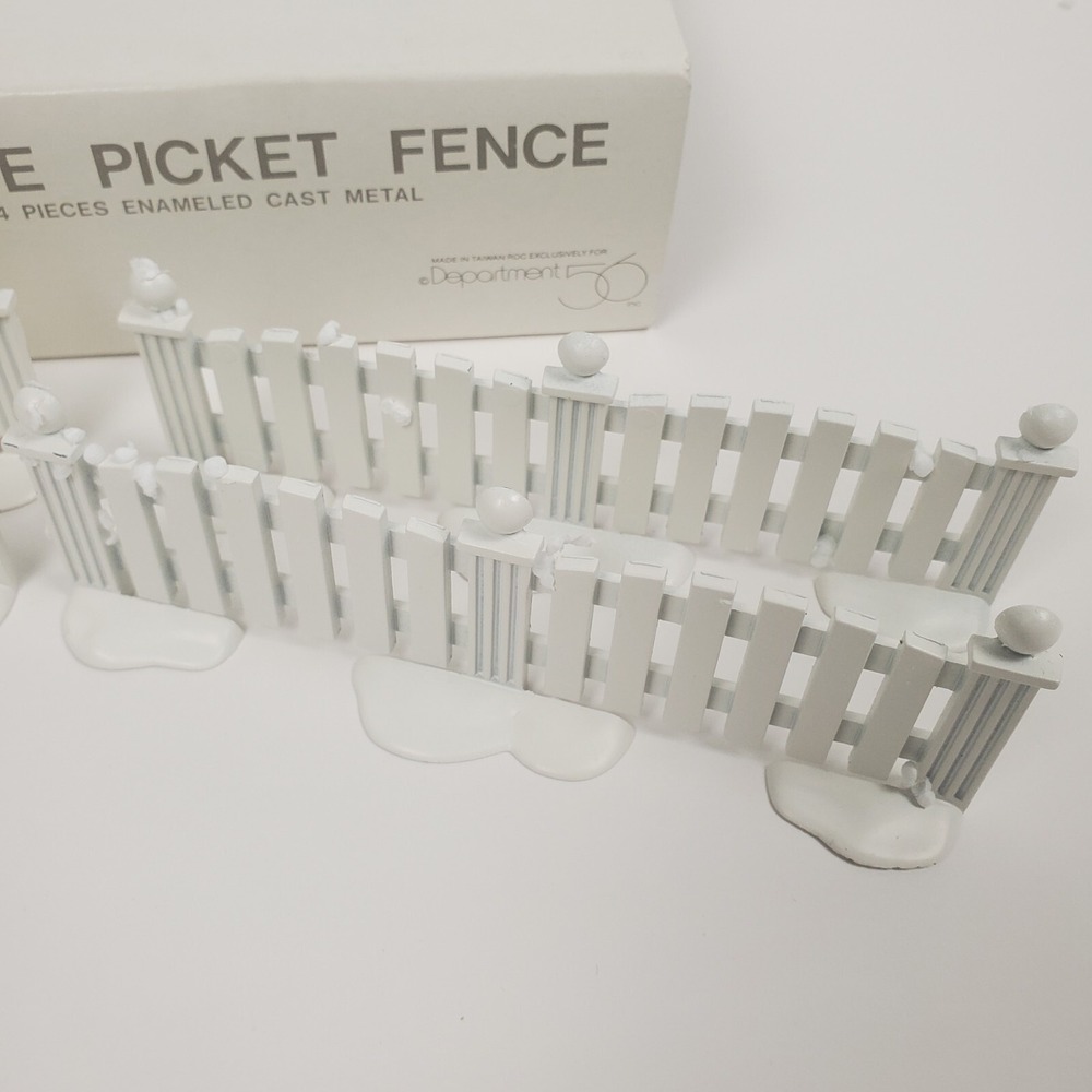 Dept 56 White Picket Fence 4 Pieces Enameled Cast Metal 5101-2 Set American Home - Picture 3 of 7
